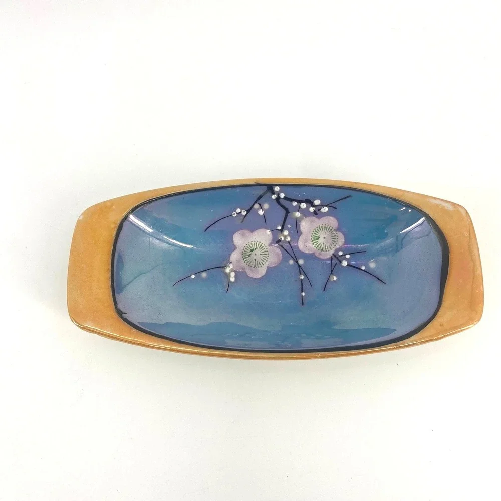 Vtg Nippon Lusterware Trinket Dish Cherry Blossoms Small Jewelry Tray Soap Dish